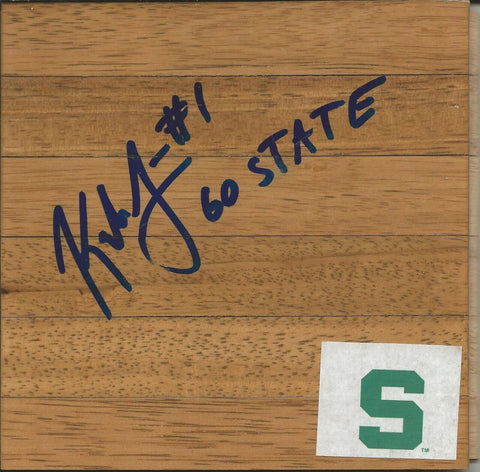 Kalin Lucas Signed 6x6 Floorboard Michigan State MSU 09 Go State Inscription