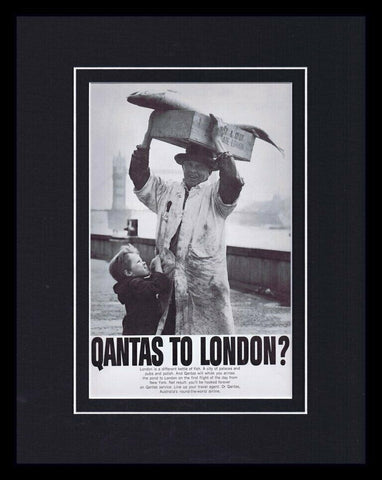 1965 Qantas Airlines London Framed 11x14 ORIGINAL Vintage Advertisement 