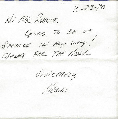 Hendi Ancich Signed Handwritten Note 1990 NFL Referee