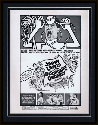 ORIGINAL Vintage 1964 Jerry Lewis Disorderly Orderly 11x14 Framed Advertisement 