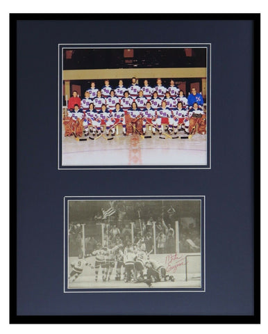 Mike Eruzione Signed Framed 16x20 Photo Set JSA 1980 Miracle on Ice Team USA G