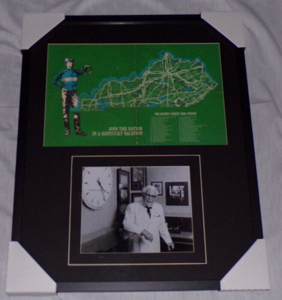 KFC Colonel Harland Sanders Signed Framed Kentucky Map & Photo Display 1968