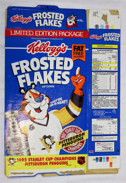 1992 Frosted Flakes Pittsburgh Penguins Tony Tiger Stanley Cup Cereal Box 