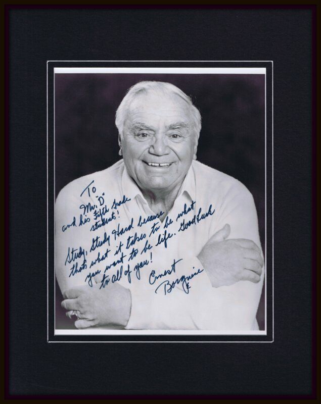 Ernest Borgnine Signed Framed 11x14 Photo Display w/ Extensive Inscrip to School