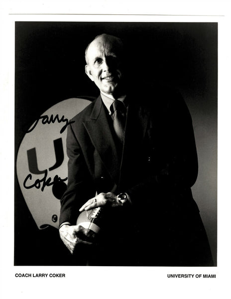 Coach Larry Coker Signed 8x10 Photo Miami Hurricanes