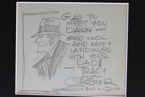 Chester Gould Signed Framed 16x20 Dick Tracy Sketch + Photo Display