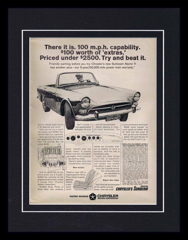 1966 Chrysler Sunbeam Alpine V Framed 11x14 ORIGINAL Vintage Advertisement 