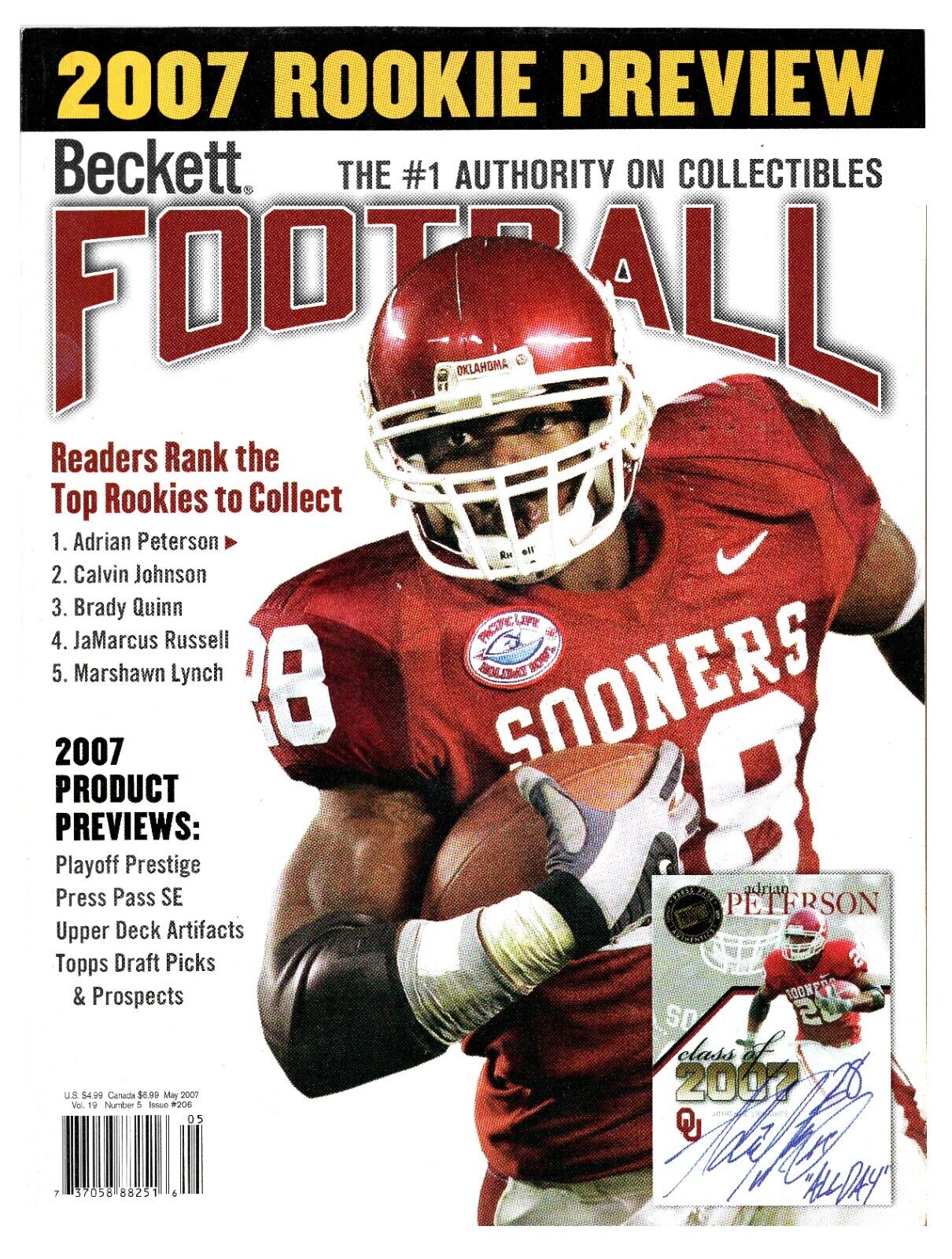 May 2007 Beckett Football Magazine #206 Adrian Peterson Oklahoma