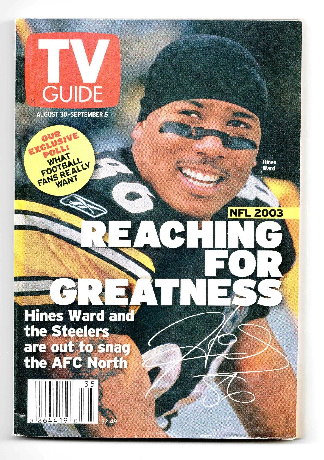 August 30 2003 TV Guide Hines Ward Facsimile Signed Magazine