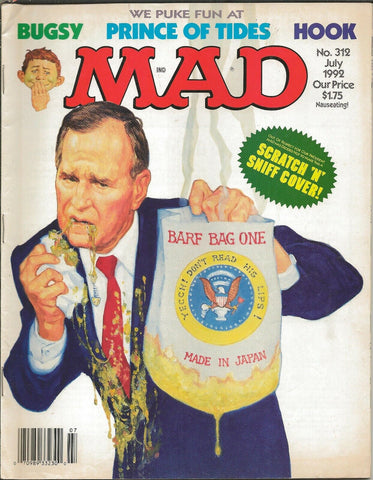 ORIGINAL Vintage July 1992 Mad Magazine #312 George Bush Bugsy Hook