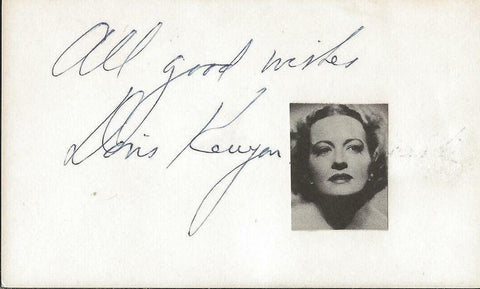 Doris Kenyon Signed Vintage 3x5 Index Card JSA 