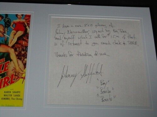 Johnny Sheffield Signed Framed 12x18 Letter & Photo Display Tarzan Bomba