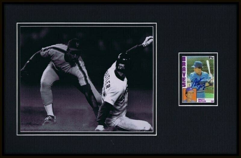 Brett Butler Signed Framed 11x17 Photo Display Braves Sliding