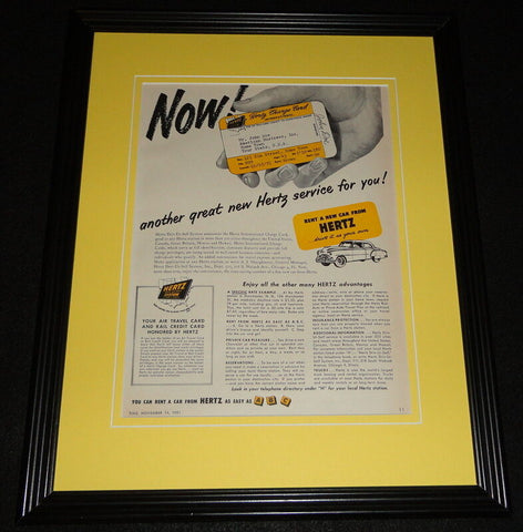 1951 Hertz Rent a Car 11x14 Framed ORIGINAL Vintage Advertisement