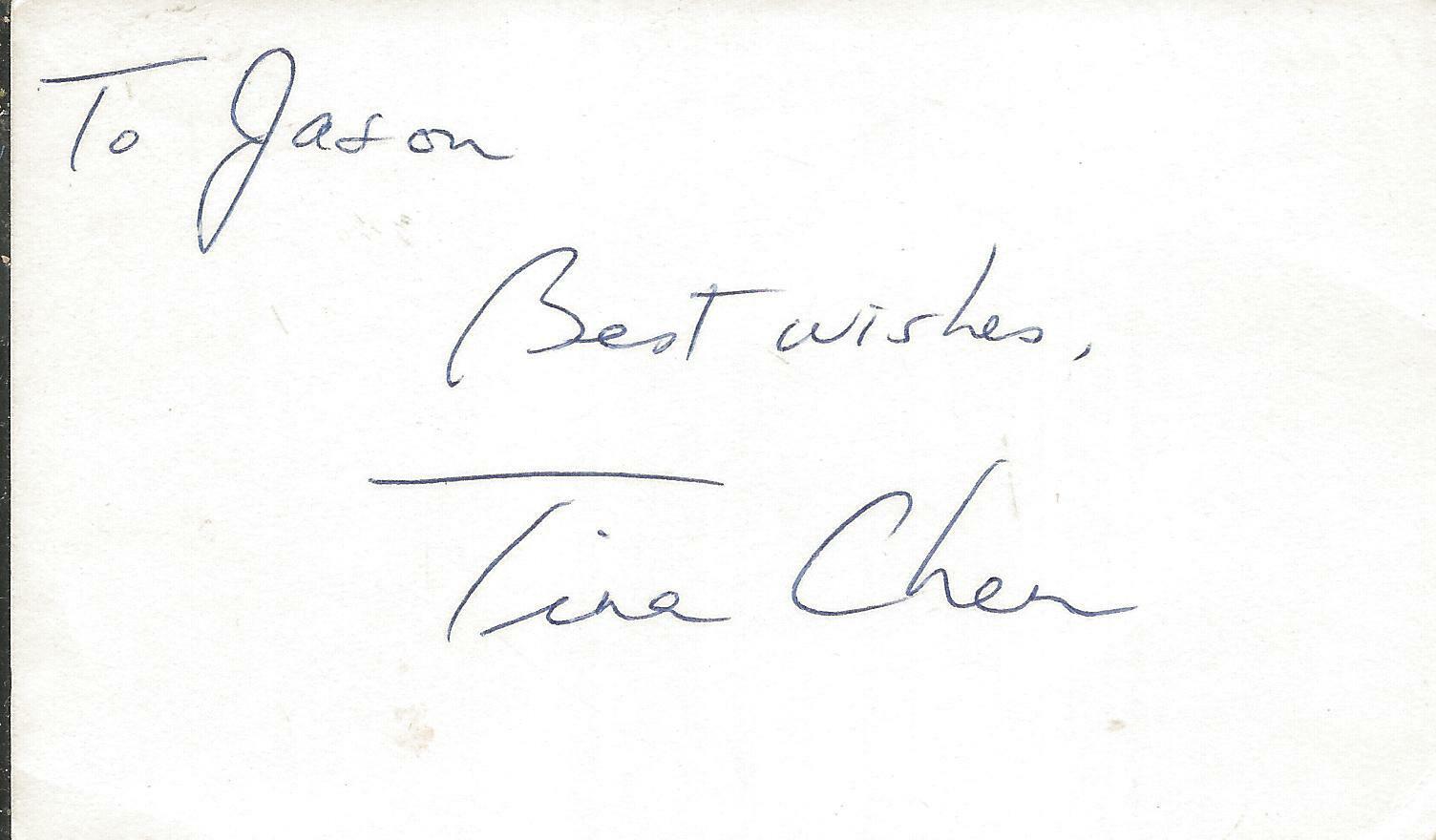 Tina Chen Signed 3x5 Index Card Alice's Restaurant