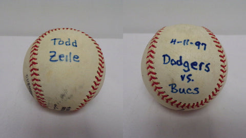 ORIGINAL Vintage April 11 1997 Game Used NL Baseball Hit by Todd Zeile Dodgers