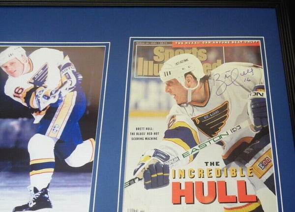 Brett Hull Signed Framed 1991 Sports Illustrated Cover + Photo Set Blues