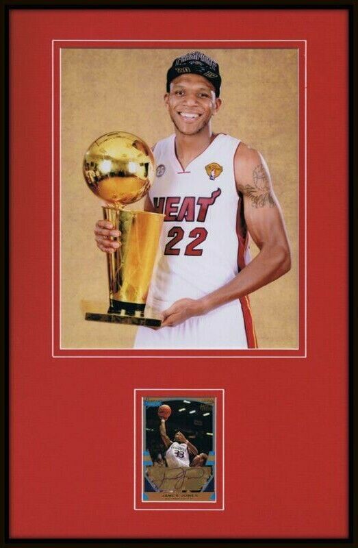 James Jones Signed Framed Rookie Card & Photo Display TOPPS Heat w/ Trophy /99