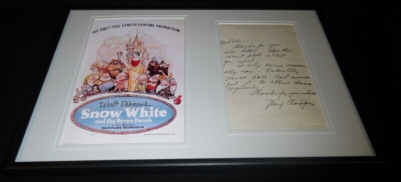 Marge Champion Signed Framed 12x18 Handwritten Letter & Photo Display Snow White