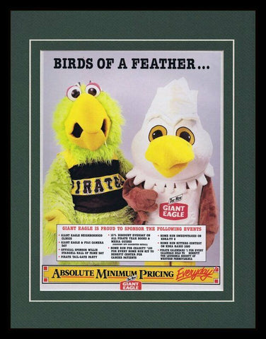 1988 Giant Eagle / Pgh Pirate Parrot Framed 11x14 ORIGINAL Vintage Advertisement