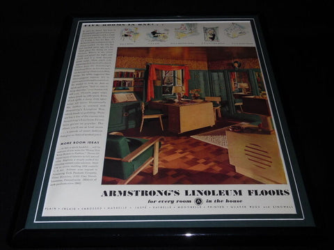 1937 Armstrong's Linoleum Floors Framed 11x14 ORIGINAL Vintage Advertisement