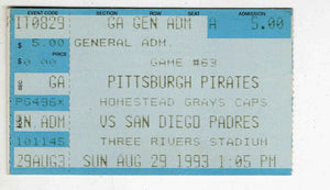 VINTAGE Aug 29 1993 San Diego @ Pittsburgh Pirates Ticket Doubleheader Gwynn