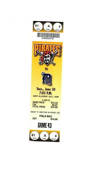 June 30 1998 Detroit Tigers @ Pittsburgh Pirates Ticket Jason Kendall 4 Hits