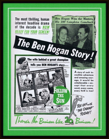 ORIGINAL Vintage 1951 Ben Hogan Story 11x14 Framed Advertisement Glenn Ford