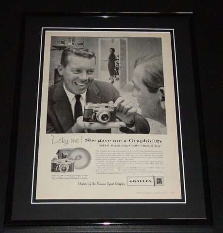 1958 Graflex Graphic 35 Camera 11x14 Framed ORIGINAL Vintage Advertisement