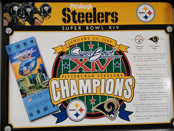 Danbury Mint Pittsburgh Steelers 6x Super Bowl Champions Wood Placemat Tray Set