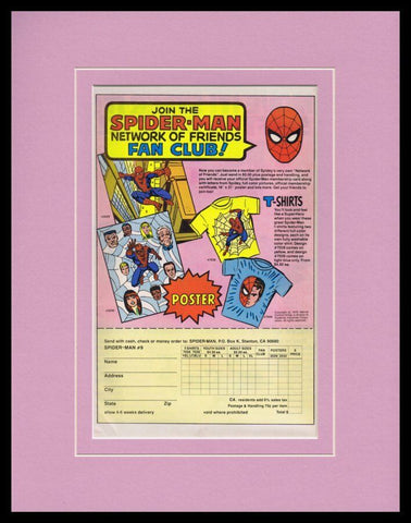 1978 Marvel Spider-Man Fan Club Framed 11x14 ORIGINAL Vintage Advertisement 