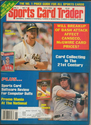 ORIGINAL Vintage Nov 1992 Sports Card Trader Magazine Mark McGwire Jose Canseco