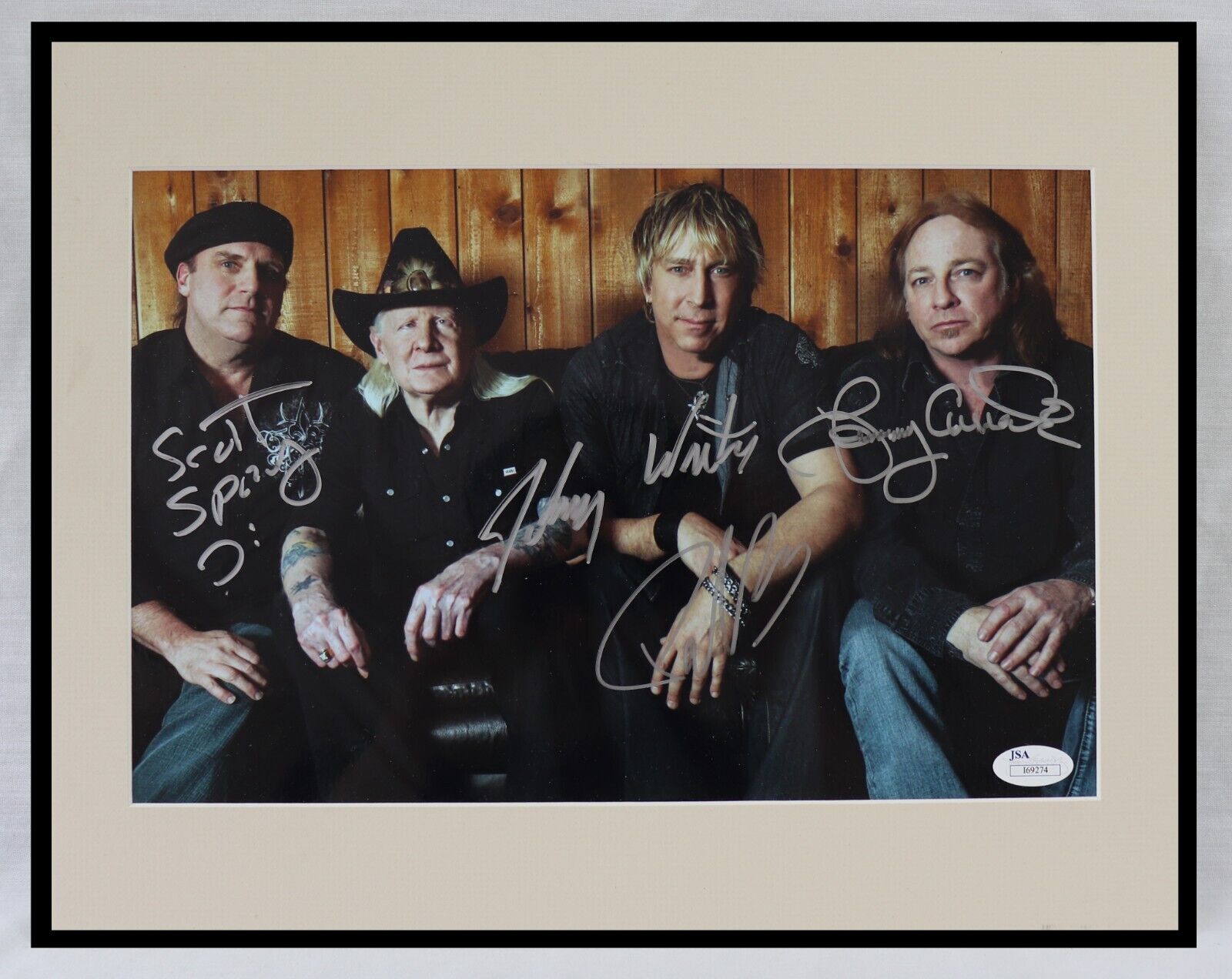 Johnny Winter + Band Signed Matted Photo Display JSA