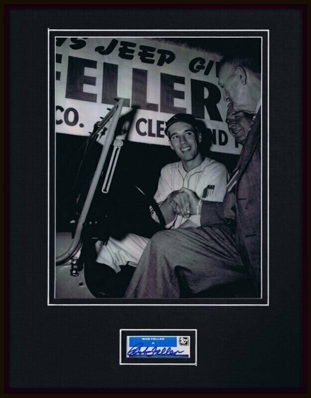 Bob Feller Signed Framed 11x14 Photo Display Indians w/ Tris Speaker