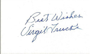 Virgil Fire Trucks Signed 3x5 Index Card Threw 2 No Hitters in 1952 2x WS Champ