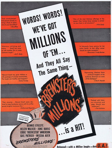 Brewster's Millions 1945 ORIGINAL Vintage 9x12 Industry Ad Dennis O'Keefe