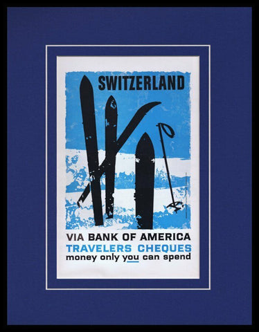 1960 Switzerland / Bank of America Framed 11x14 ORIGINAL Vintage Advertisement