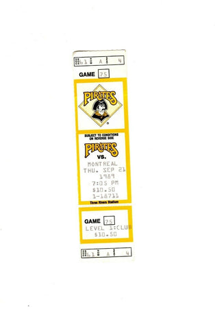 Sep 21 1989 Montreal Expos @ Pittsburgh Pirates Ticket Barry Bonds B Bonilla