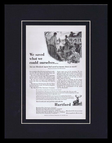 1955 Hartford Insurance Framed 11x14 ORIGINAL Vintage Advertisement