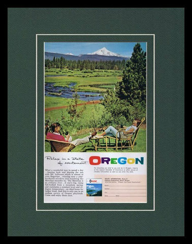 1961 Oregon Travel Tourism Framed 11x14 ORIGINAL Vintage Advertisement