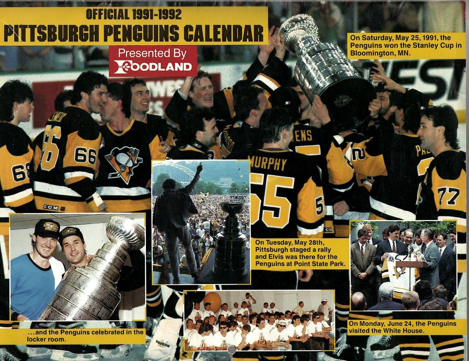 VINTAGE 1991 Pittsburgh Penguins / Foodland Calendar Unused Mario Lemieux Jagr