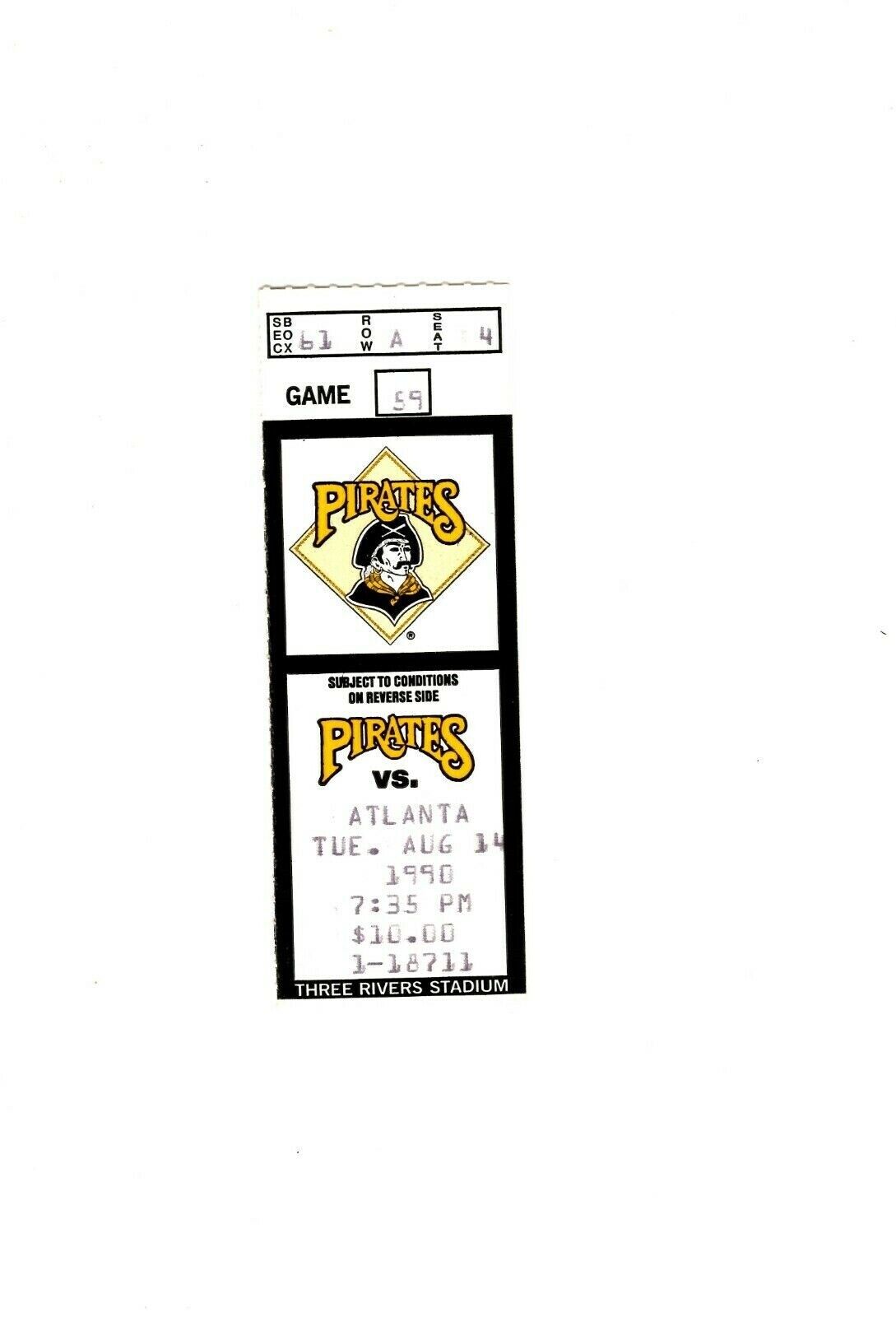 Aug 9 1990 Montreal Expos @ Pittsburgh Pirates Ticket Bobby Bonilla 2 HR