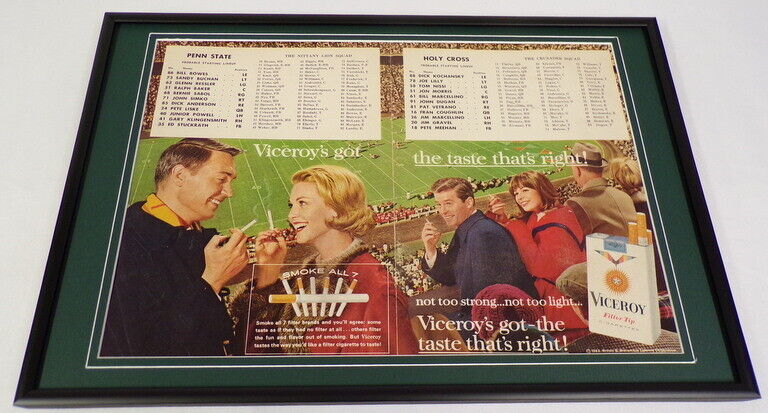 1963 Viceroy Cigarettes / Penn State FB Framed 12x18 Advertising Poster Display