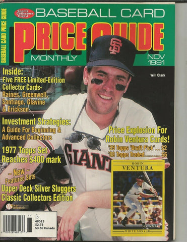 ORIGINAL Vintage Nov 1991 Baseball Card Price Guide Magazine w/cards