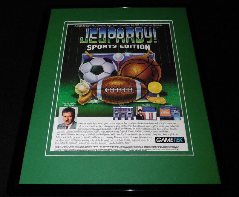 Jeopardy! Sports Edition 1994 SNES Sega Framed 11x14 ORIGINAL Advertisement 