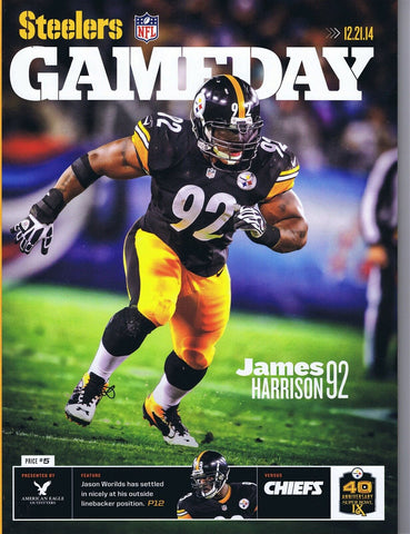 ORIGINAL Vintage Dec 21 2014 Chiefs @ Pittsburgh Steelers Program James Harrison