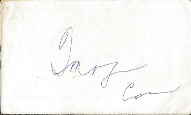 Imogene Coca Signed Vintage 3x5 Index Card JSA National Lampoon Vacation