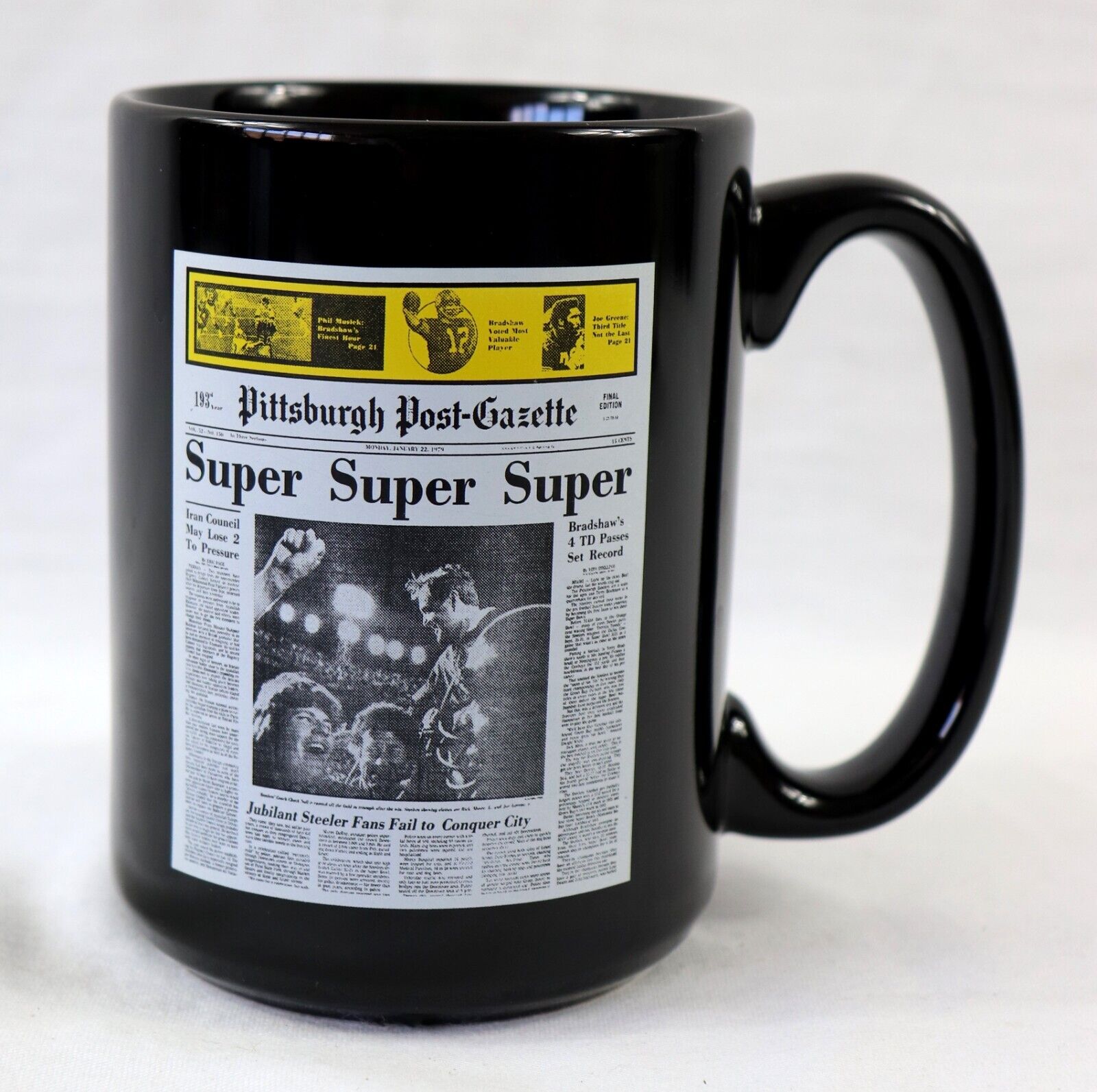 Pittsburgh Post Gazette Steelers Super Bowl XII Coffee Mug Chuck Noll