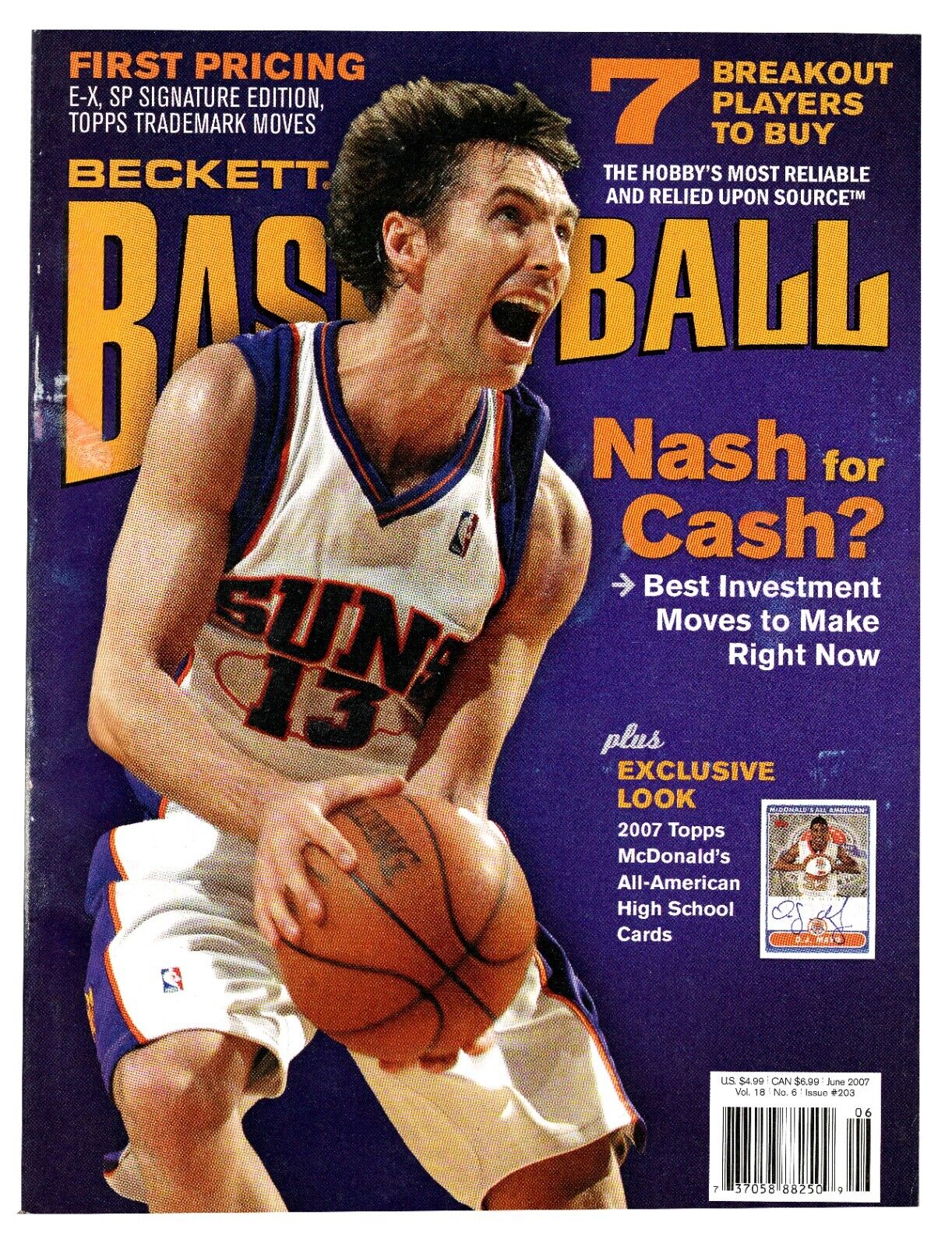 June 2007 Beckett Basketball Magazine #203 Steve Nash