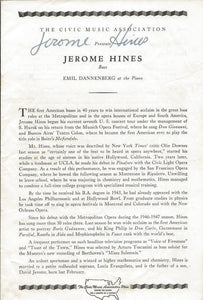 Jerome Hines Signed Vintage Civic Music Association Program JSA